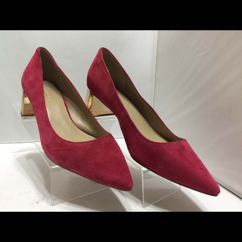 Ann Taylor Colorblock Suede Heels Red & Gold Sz 7M